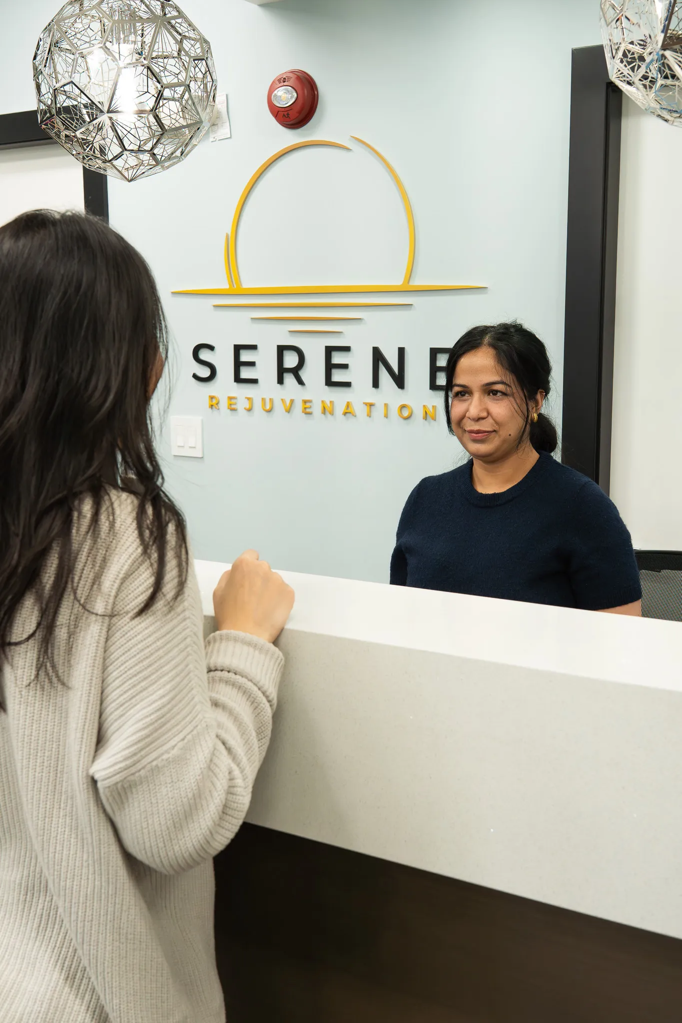 The reception desk at Serene Rejuvenation, inside the CityMed Medical Clinic in Surrey, BC.